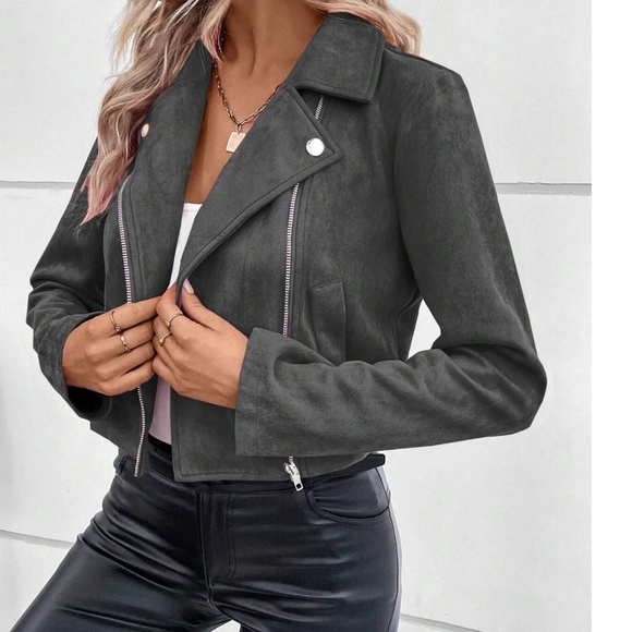 Luxe Zipper Vegan Suede Moto Biker Jacket - Picture 8 of 8